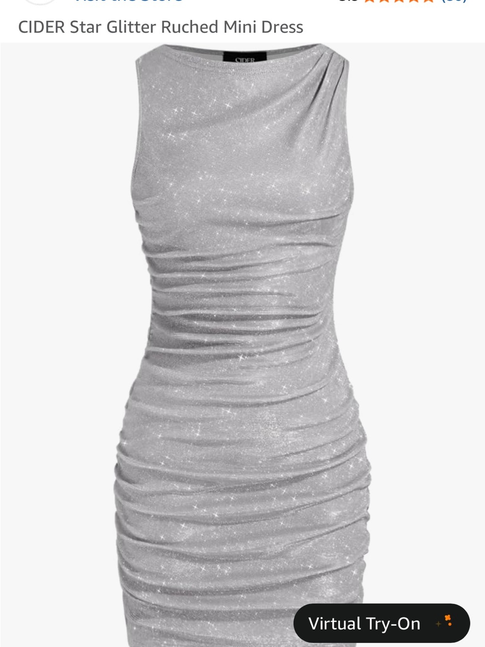 Cider Silver Star Glitter Ruched Mini Dress